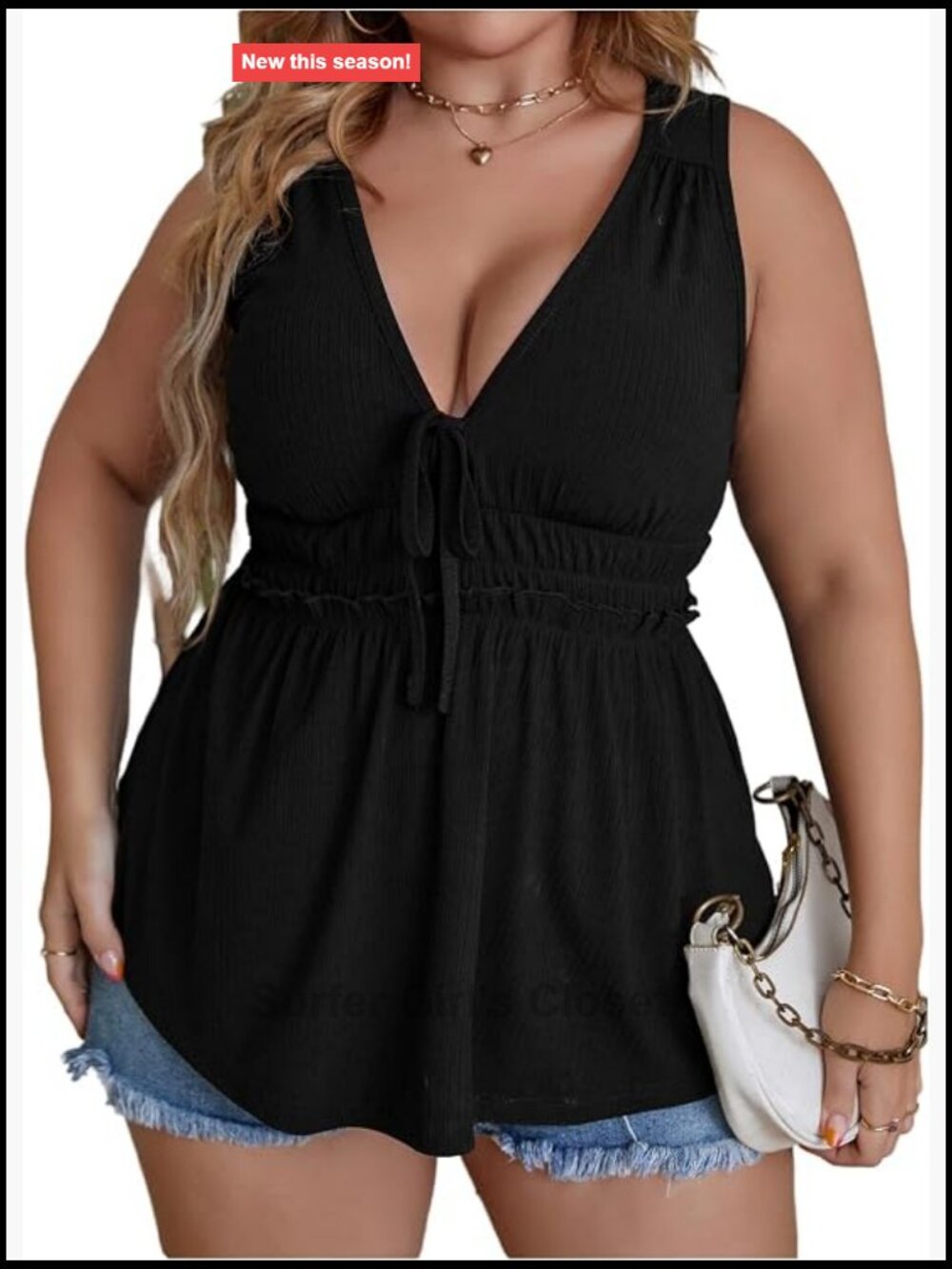 Plus Size V Neck Tank Top Tie Front Ruffle Sleeveless Going Out Top